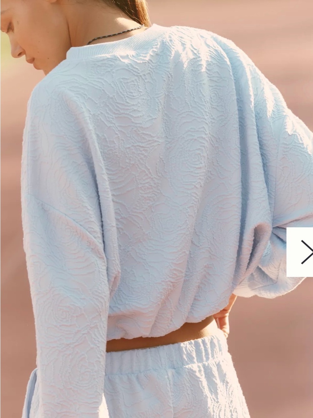 Anthropologie Daily Practice Floral textured bubble Crop Sweatshirt Blue S nwt - Picture 2 of 6